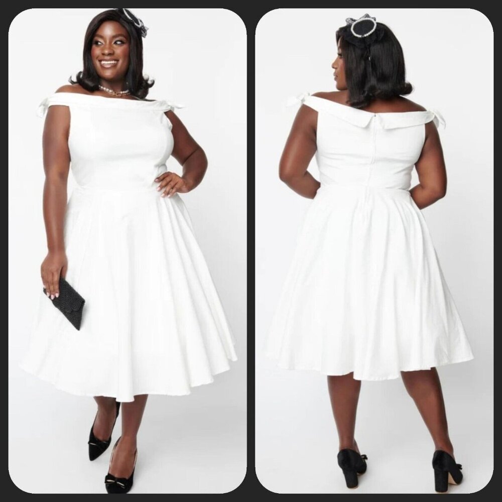 Timeless London Ivory Bridal Jessica Swing Dress Off Shoulder Retro A Line US 8